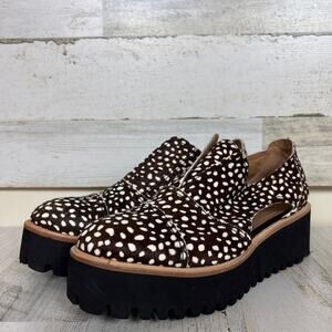 All Black Women womens 38 brown white cutout cowman platforms calf fur shoe